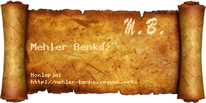 Mehler Benkő névjegykártya